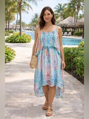 Studio Y Pastel Turquoise & Peach High-Low Sundress PRICE DROP ⭐️